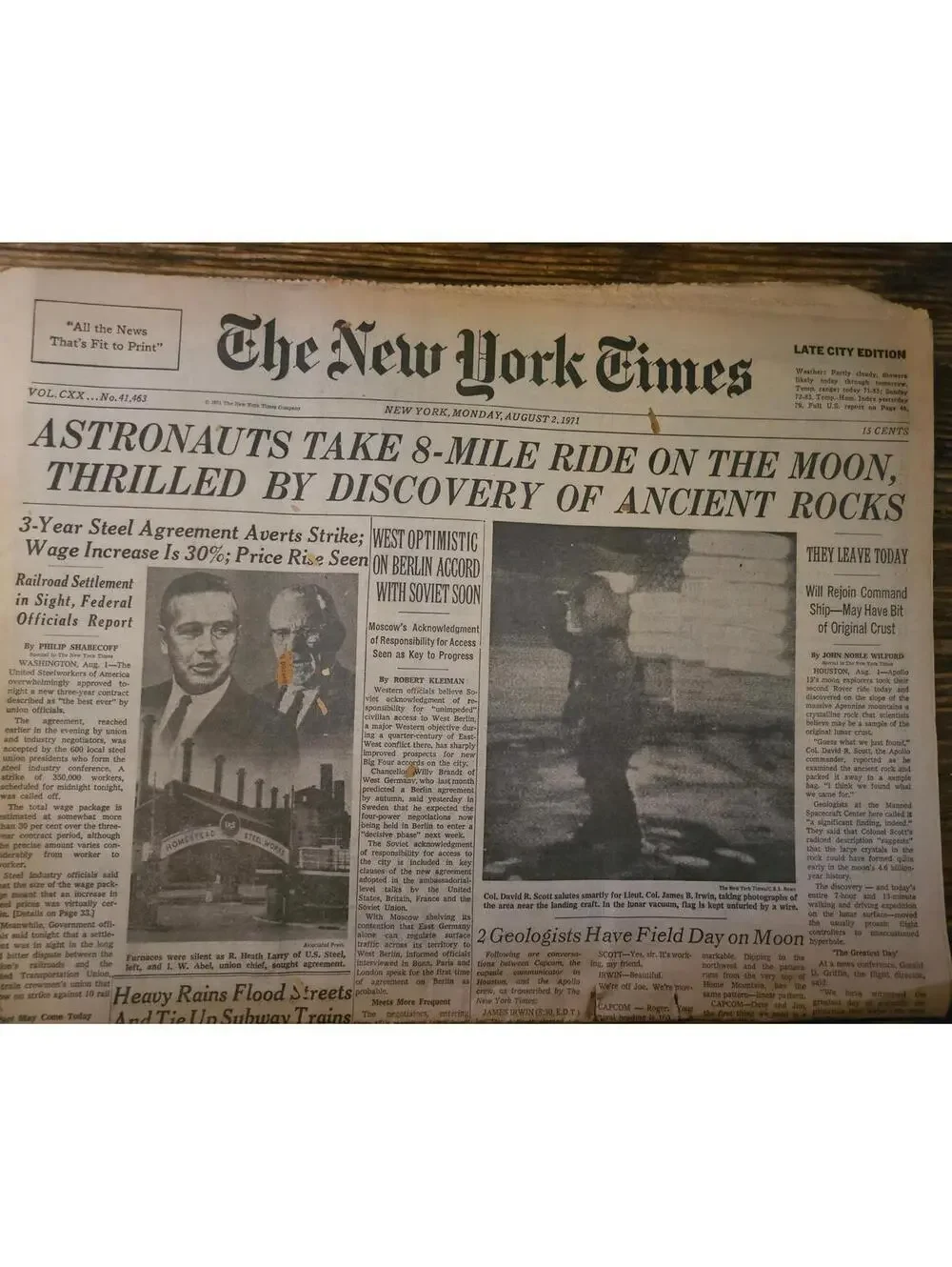 The New York Times , August 6th 1971 - Astronauts take 8 mile ride on the moon